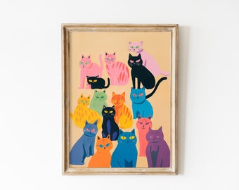 Colorful Cat Print: Modern Kitty Wall Art (Digital Download)