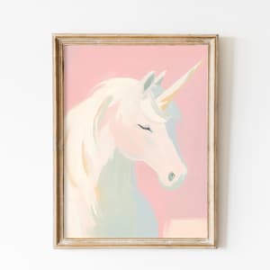 Impresión artística de unicornio rosa caprichoso para habitación de niñas: descarga digital, decoración de mundo de fantasía en rosa suave, decoración de guardería de fantasía femenina, arte pastel