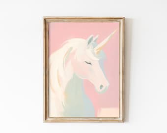 虹色のユニコーンの絵画：女の子の部屋を彩る、幻想的なアート