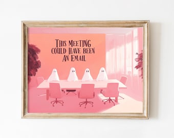 Pink Halloween Decor For Office, Pink Ghost Wall Art, Spooky Gift for Colleagues, Office Funny Art, Soft Pink Cute Ghost Printable Art