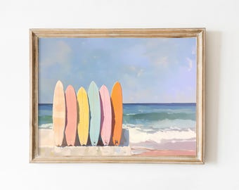 Vintage Surfboard Print: Pastel Beach House Decor (Digital Download)