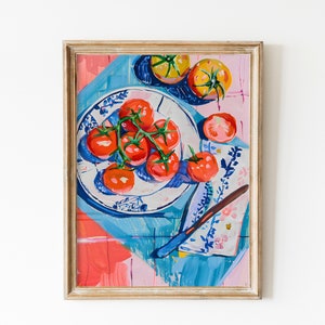 Retro Wall Art Tomate Kunstdruck, Retro Küchendruck, trendige Wandkunst, Wohnheim Dekor, ästhetische Tomaten, Digitaldruck, Gemüse Poster