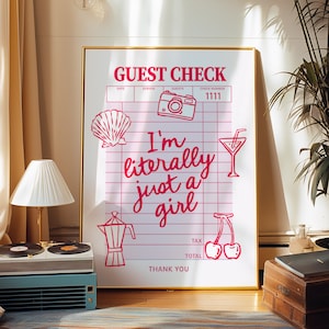 Pink Guest Check Art Print: Coquette Girly Wall Decor (Digital Download)