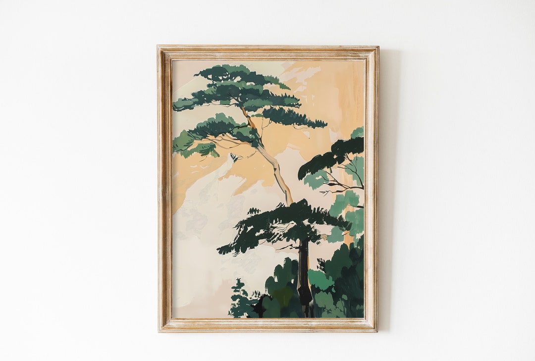 Japanese Pine Tree Art Print: Sumi E Ink Landscape (digital Download ...