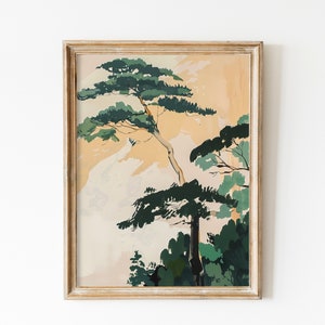 Japanese Pine Tree | Traditional Japanese Art Print | Oriental Asian Landscape Ink Watercolor Sumi E Art Minimal Zen Feng Shui Wall Decor