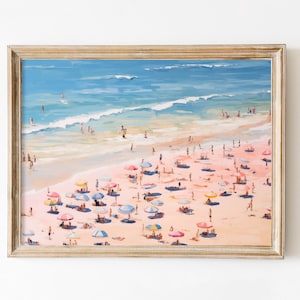 Retro Beach Print, Preppy Room Decor, Abstract Coastal Painting, Trendy Downloadable Print, Girly Apartment Decor, Pink Beachy Wall Art