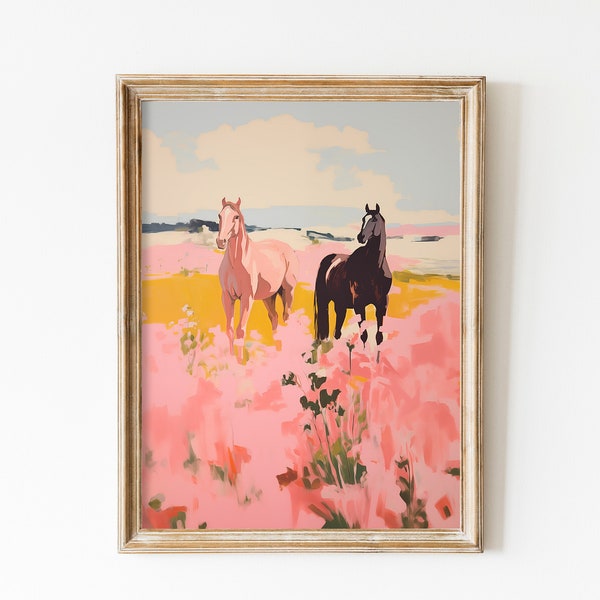 Impresión de caballos salvajes: pintura al óleo ecuestre vintage (descarga digital)