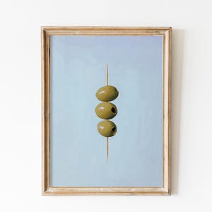 Blue Cocktail Olives Print, Martini Poster, Minimalist Wall Art, Vintage Pastel Decor Cocktail Menu, Alcohol Poster, Retro Cocktail Wall Art