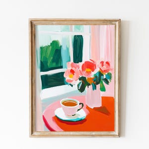 Póster de café, impresión de espresso italiano, decoración de cocina, arte retro del café, arte de flores vintage, club de amantes del café, pintura de jarrón de flores de Matisse