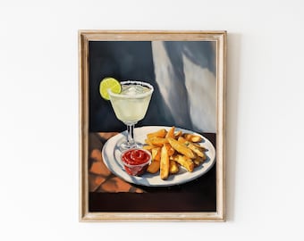 Impressão retrô de Martini e Batatas Fritas: Arte de carrinho de bar vintage (download digital)