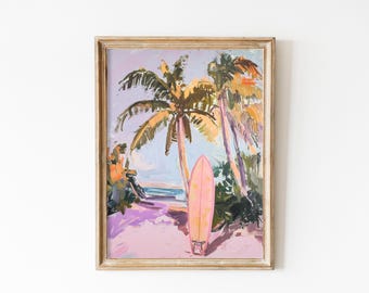 Vintage Surfboard Print: Retro Coastal Palm Art (Digital Download)