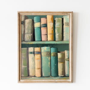 Stack of Books Print: Olive Green Bookworm Art (Digital Print)
