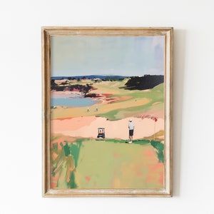 Póster de golf imprimible, Pintura costera abstracta, Impresión descargable, Póster minimalista de viaje de golf, Decoración de habitación de niños