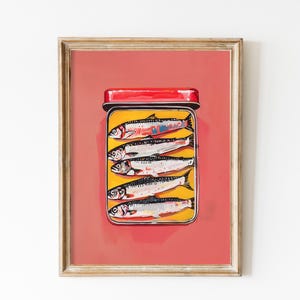 Pastel Pink Sardines Art, Kitchen Print, Sardines Tin Wall Art, Dining Room Decor Retro Food Vintage Kitchen Decor Fish Poster Fishermen Art