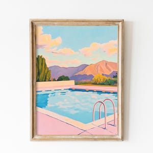 Retro Palm Springs Swimming Pool Art, Minimalist Summer Print, Coquette Room Decor, Downloadable Print, Summer Girly Preppy Dorm Decor