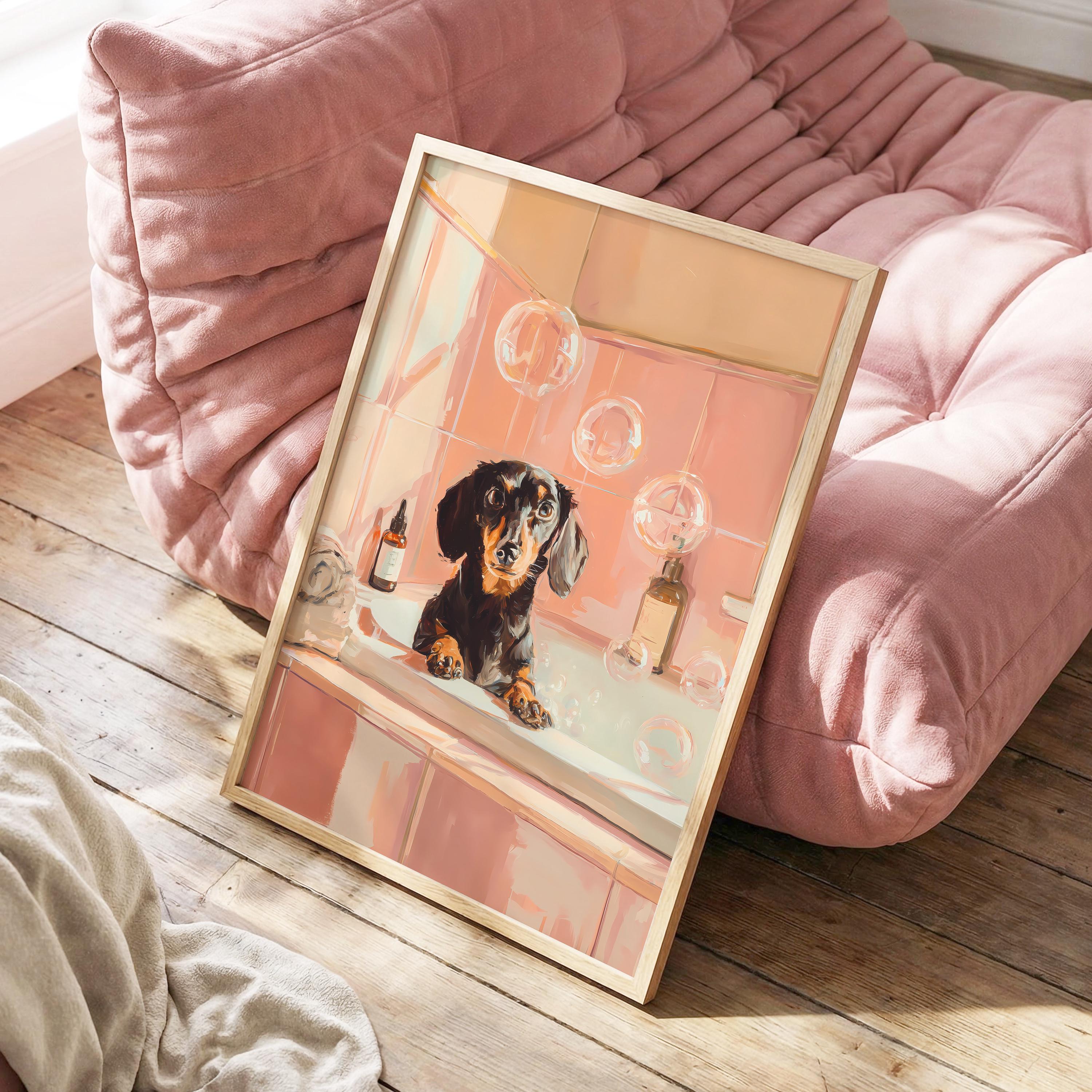 Dachshund Dog Bubble Bath Printable, Pink Spa Bathroom Wall Art ...