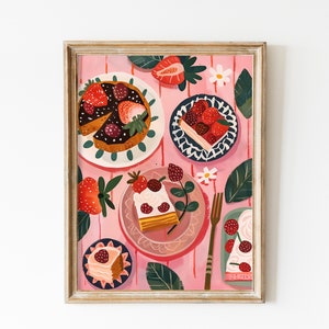 Strawberry Poster Flatlay Food In The Table Light Pink Wall Art Soft Pink Instant Download Pink Aesthetics Gift Strawberries Cake Kitchen