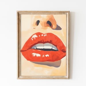 Red Lips Wall Art, Feminine Energy Printable Download, Friendship Poster, Sensual Painting, Retro Wall Art, Trendy Wall Art Girly Dorm Decor