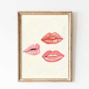 Red Lips Wall Art, Feminine Energy Printable Download, Friendship Poster, Sensual Painting, Retro Wall Art, Trendy Wall Art Girly Dorm Decor