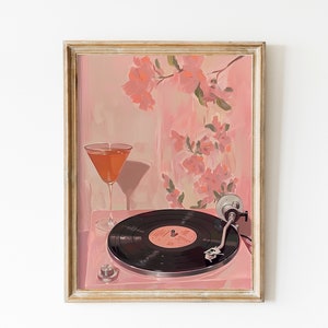 Disque vintage, décoration d'intérieur éclectique, impression murale rose esthétique, affiche de musique rétro, impression téléchargeable sur chariot de bar, impression rose Renaissance Aperol Spritz