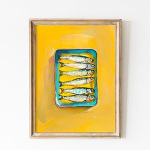 Sardines Art, Kitchen Print, Sardines Tin Wall Art, Dining Room Decor, Retro Food, Vintage Kitchen Decor, Fish Poster, Trendy Seafood Art