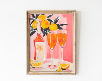 Aperol Spritz Poster | 70s Wall Art | Cocktail Print | Downloadable Print | Preppy Wall Art | Girly Pink Aesthetics | Bar Cart Art