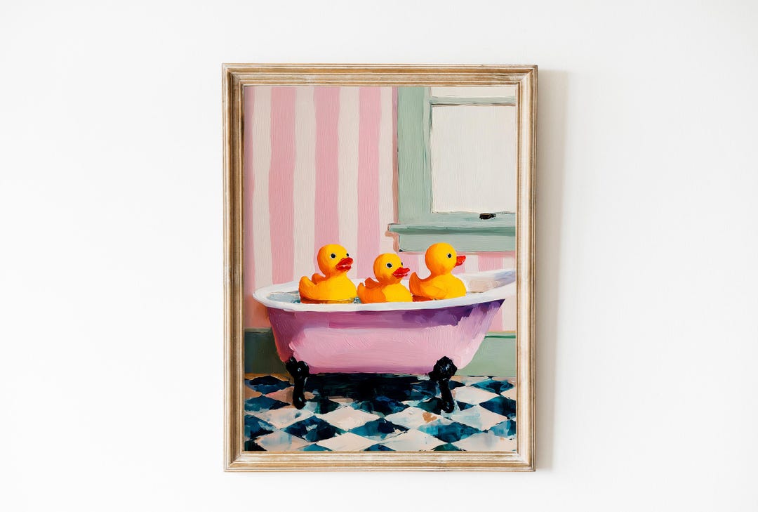 Rubber Duck Bathroom Art Print, Retro Nursery Decor (digital Download ...