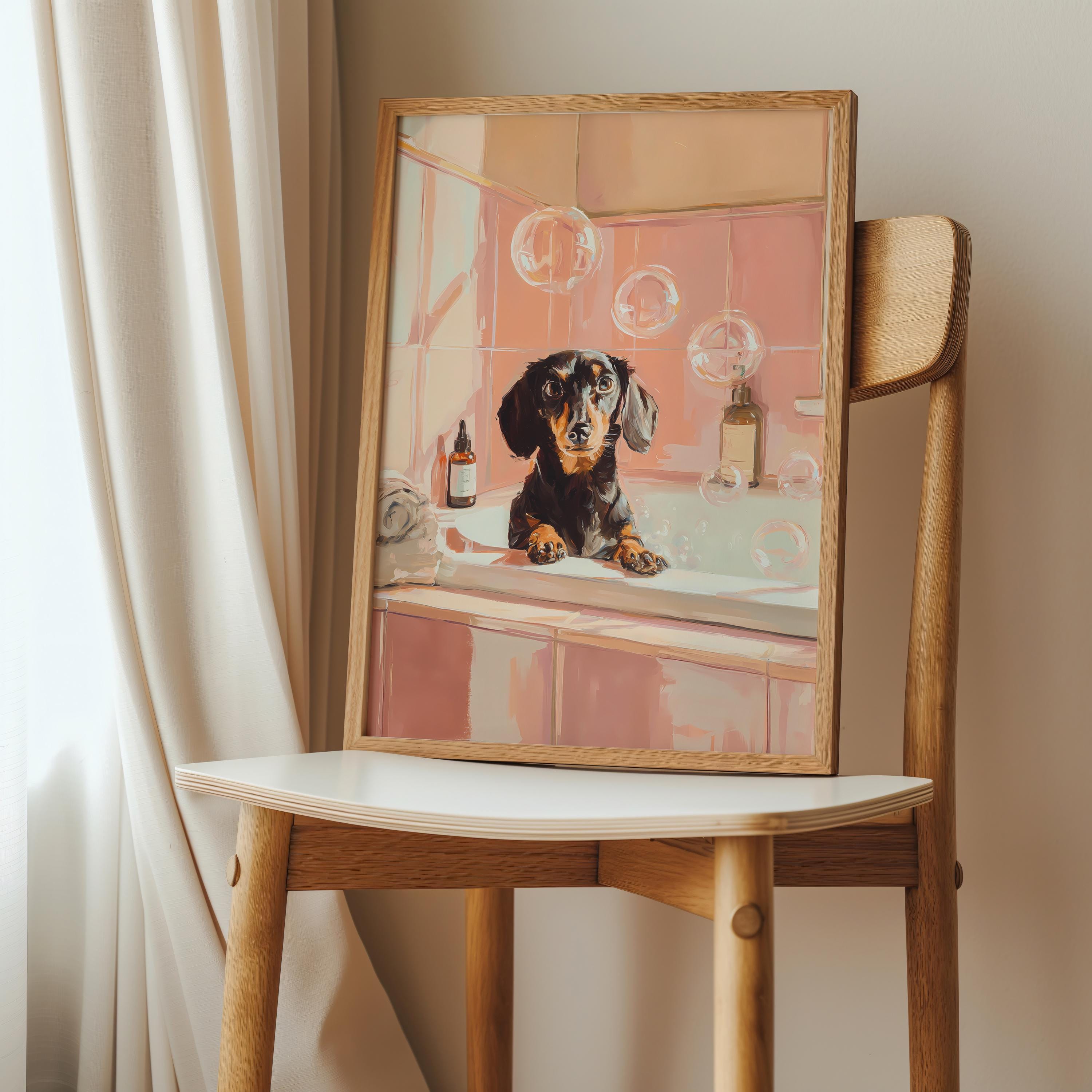Dachshund Dog Bubble Bath Printable, Pink Spa Bathroom Wall Art ...