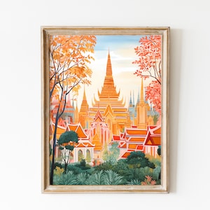 Bangkok Thailand Reise Poster, Tempel Druck, schickes romantisches Bangkok Print Wohnkultur, Thailand Stadtbild Retro Fauvismus