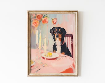 Australian Shepherd Candlelight Dinner Party Print: Girly Aussie Dog Wall Art (Digital Download)