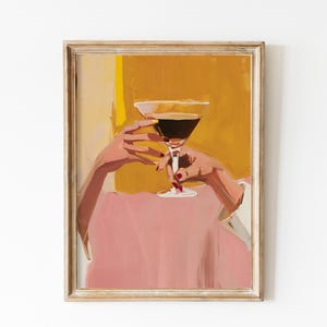 Póster de amistad de espresso martini, elegante decoración de dormitorio universitario femenino, póster de pintura de cóctel de manos, impresiones de cócteles descargables