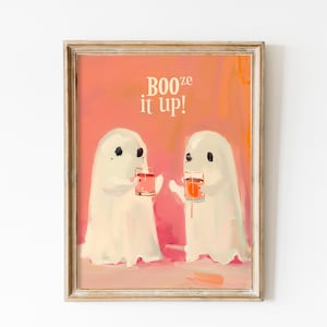 Pink Ghost Printable, Bar Cart Light Pink Halloween Decor, Funny Booze Halloween Party Decor, Cute spooky, Quote Halloween Creature Print