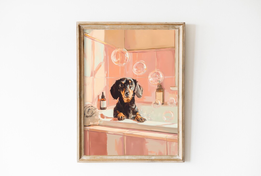 Dachshund Dog Bubble Bath Printable, Pink Spa Bathroom Wall Art ...