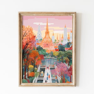 Bangkok Thailand Reise Poster, Tempel Druck, schickes romantisches Bangkok Print Wohnkultur, Thailand Stadtbild Retro Fauvismus, trendiger exotischer Druck