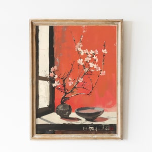 Cherry Blossom Painting | Sakura Art | Chinoiserie Wall Art | Vintage Flower Print | Coquette Room Decor | Japandi Art | Impasto Painting
