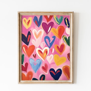 Valentines Day Love Heart Painting Pink Nursery Printable Wall Art Colourful Decor Painting Girly Apartment Print Valentines Day Wall Art