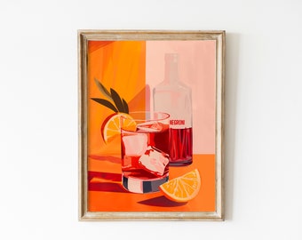 Negroni Cocktail Print: 70s Retro Bar Cart Art (Downloadable)