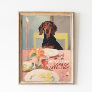 Impression d&#39;art rose saucisse chien - téléchargement numérique - cadeau chien saucisse, art mural teckel, affiche de chien viennois impression originale