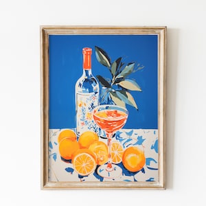 Aperol Spritz Poster | 70er Jahre Wandkunst | Cocktail-Druck | Preppy Wandkunst | Girly Pink Ästhetik | Blau Bar Cart Art süsse Getränke Printable