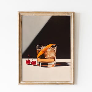 Retro Amaretto Sour Print, Elegant Gift for Him, Cocktail with Cherry Painting, Amaretto Art, Kitchen Bar Card Decor, Classy Bartender Gift