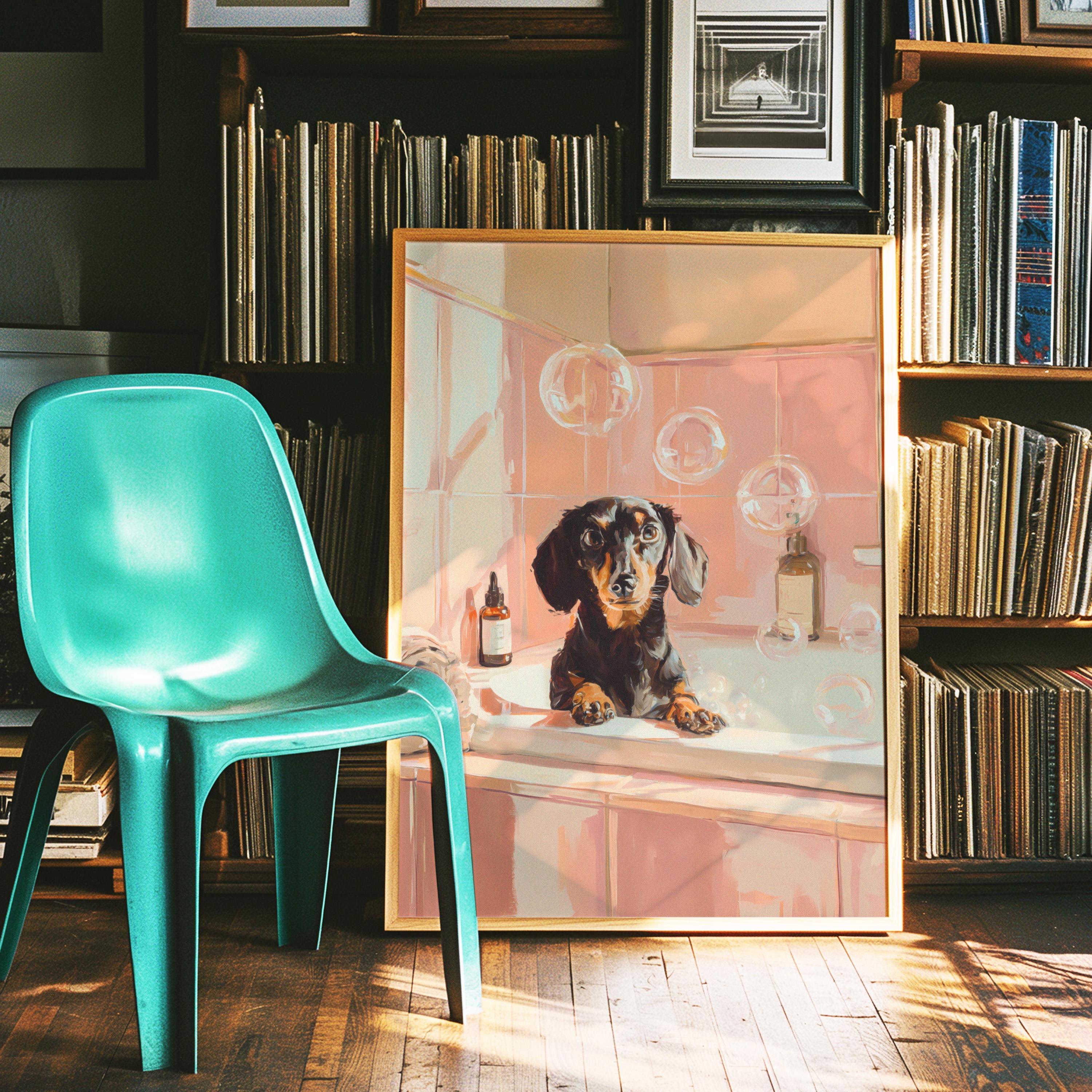 Dachshund Dog Bubble Bath Printable, Pink Spa Bathroom Wall Art ...