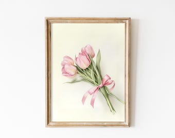 Coquette Pink Tulip Print: Girly Floral Wall Art (Digital Download)