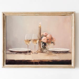 'Dinner Print's Poster, Wein Dekoration, Kerzen Malerei Dänische Kunst, Mid Century Modern Kitchen Decor