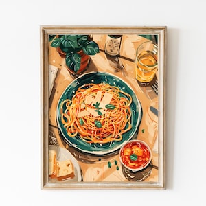 Pasta Printable Food Poster Instant Download Kitchen Wall Art | Gift for Spaghetti Lovers and Foodies | Italy Cuisine Print, Sunny Side Up