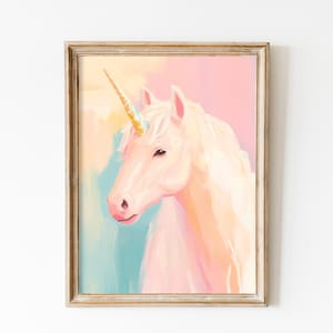 Impresión artística de unicornio rosa caprichoso para habitación de niñas: descarga digital, decoración de mundo de fantasía en rosa suave, decoración de guardería de fantasía femenina, arte pastel