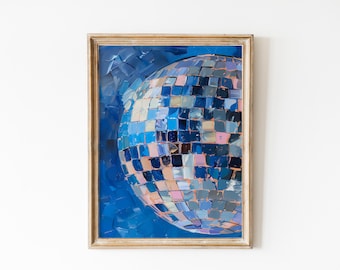 Blaue Diskokugel Print: Y2K Preppy Wandkunst (Digitaler Download)