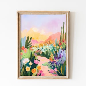 Abstrakte Western Wüste Kunst, Kaktus Druck, Retro Wandkunst Botanische Drucke, Sonnenuntergang Texas Malerei, Wohnheim Dekor Kinderzimmer Poster Blumenkunst