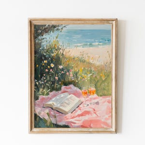 Konsttryck med strandböcker och champagnefärgad oljemålning (nedladdningsbart)