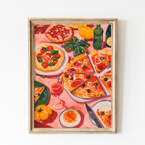 Poster stampabile con pizza party, download immediato / Arte murale per cucina / Regalo per amanti della pizza e buongustai / Stampa di cucina italiana / Arte da picnic