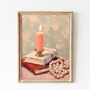 Dreamy Book Lover Print, Girl Reading Print, Bookworm Printable Art, Whimsical Trendy Wall Art Candle Painting, Girl Dorm Decor Romantic Art
